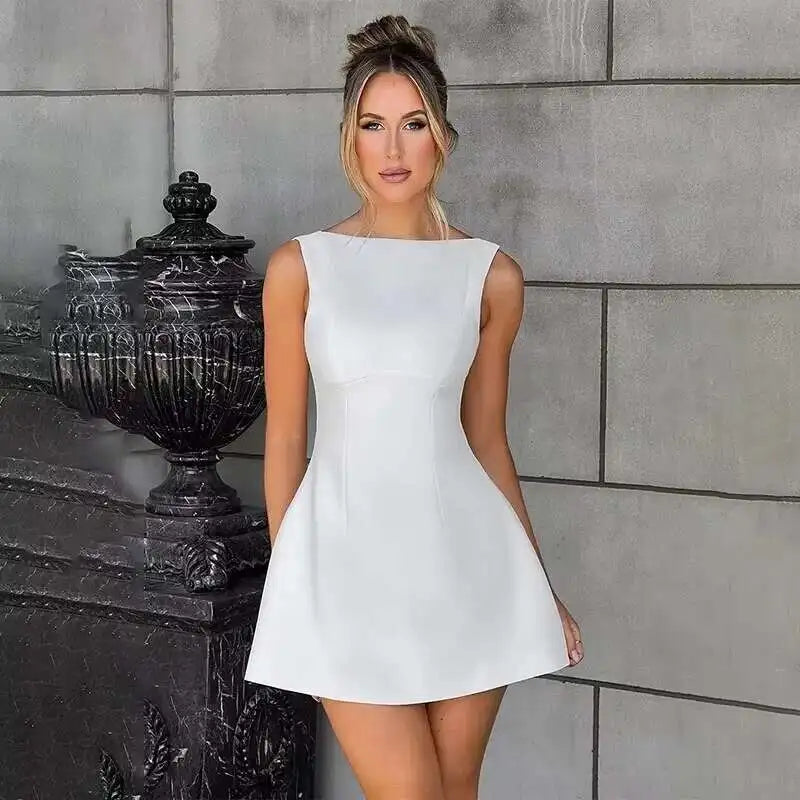 Townlike Waist Wrap A-line Pleated Dress Women Halter Mini 2024 Summer Dress V Neck Backless Nightclub Sexy Party Dresses
