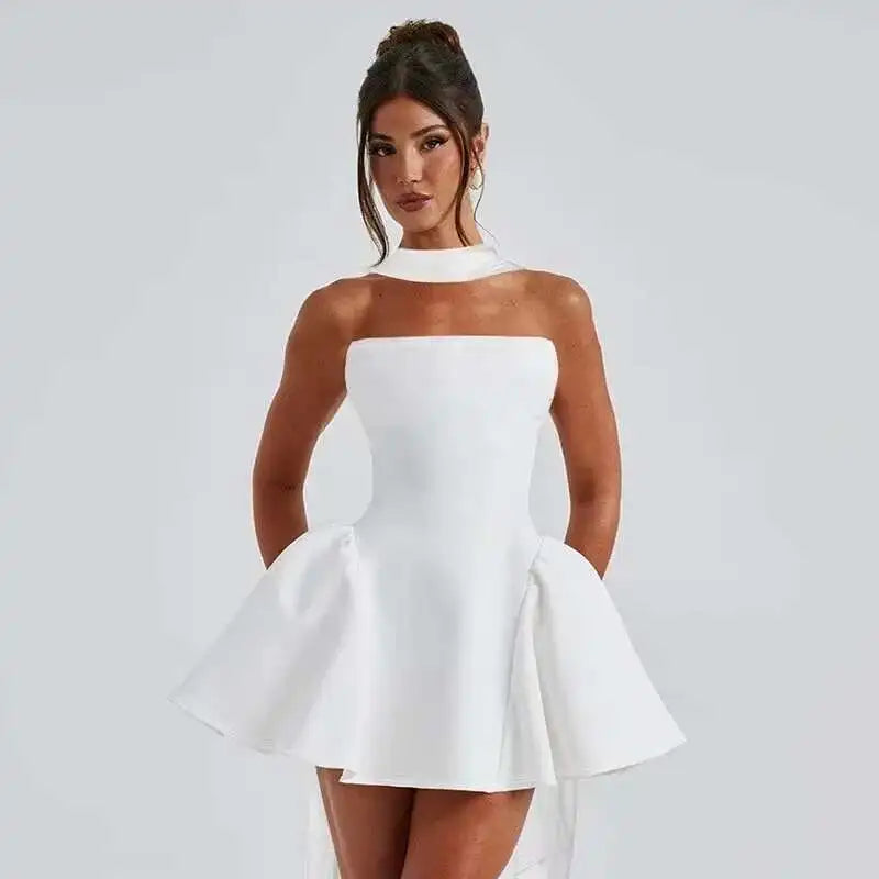 Townlike Waist Wrap A-line Pleated Dress Women Halter Mini 2024 Summer Dress V Neck Backless Nightclub Sexy Party Dresses