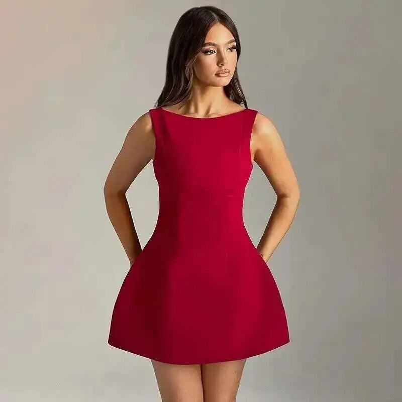 Townlike Waist Wrap A-line Pleated Dress Women Halter Mini 2024 Summer Dress V Neck Backless Nightclub Sexy Party Dresses