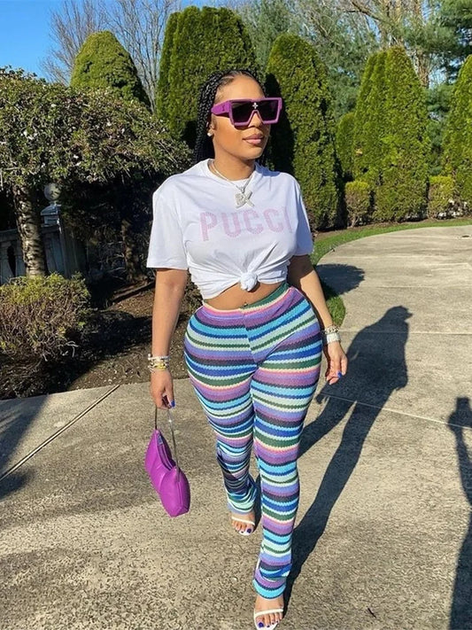 Knitted Color Block Pants